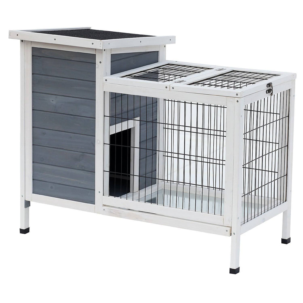 36x22 Raised Outdoor Wooden Rabbit Hutch with Enclosed Run A8651