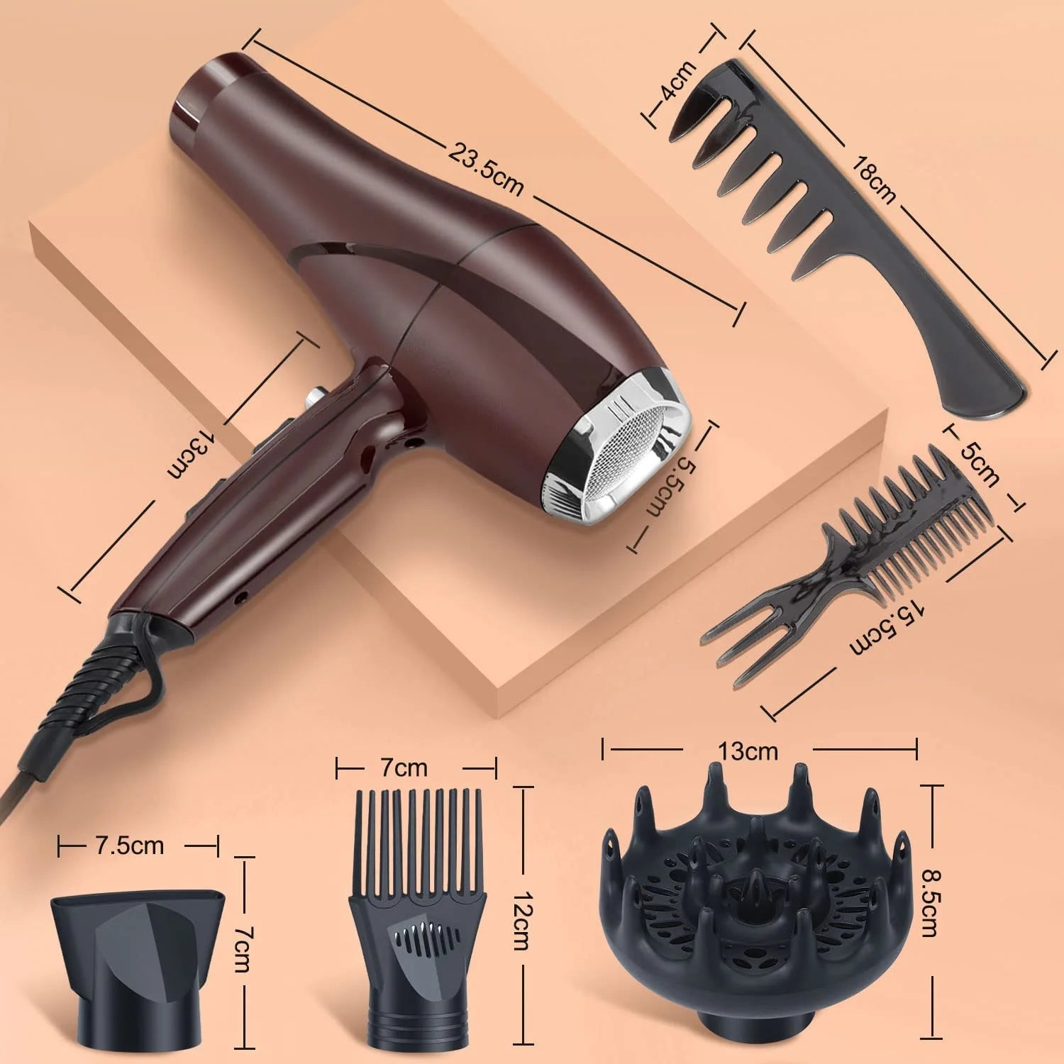 2000 Watt Negative Ionic Hair Dryer with Diffuser Concentrator Comb U402