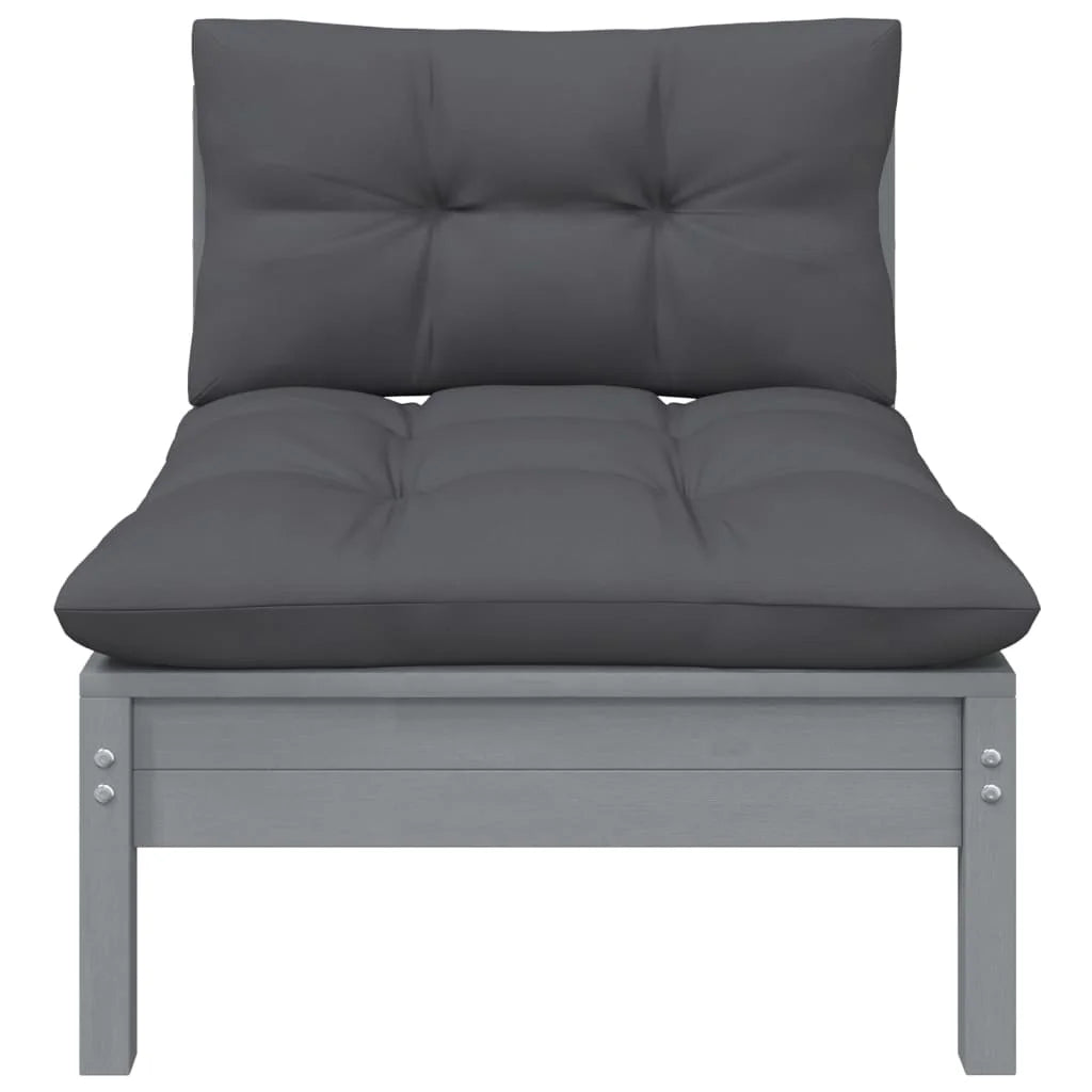 Gray Solid Pinewood Patio Sofa with Anthracite Cushions S598917
