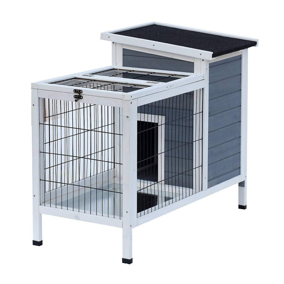 36x22 Raised Outdoor Wooden Rabbit Hutch with Enclosed Run A8651
