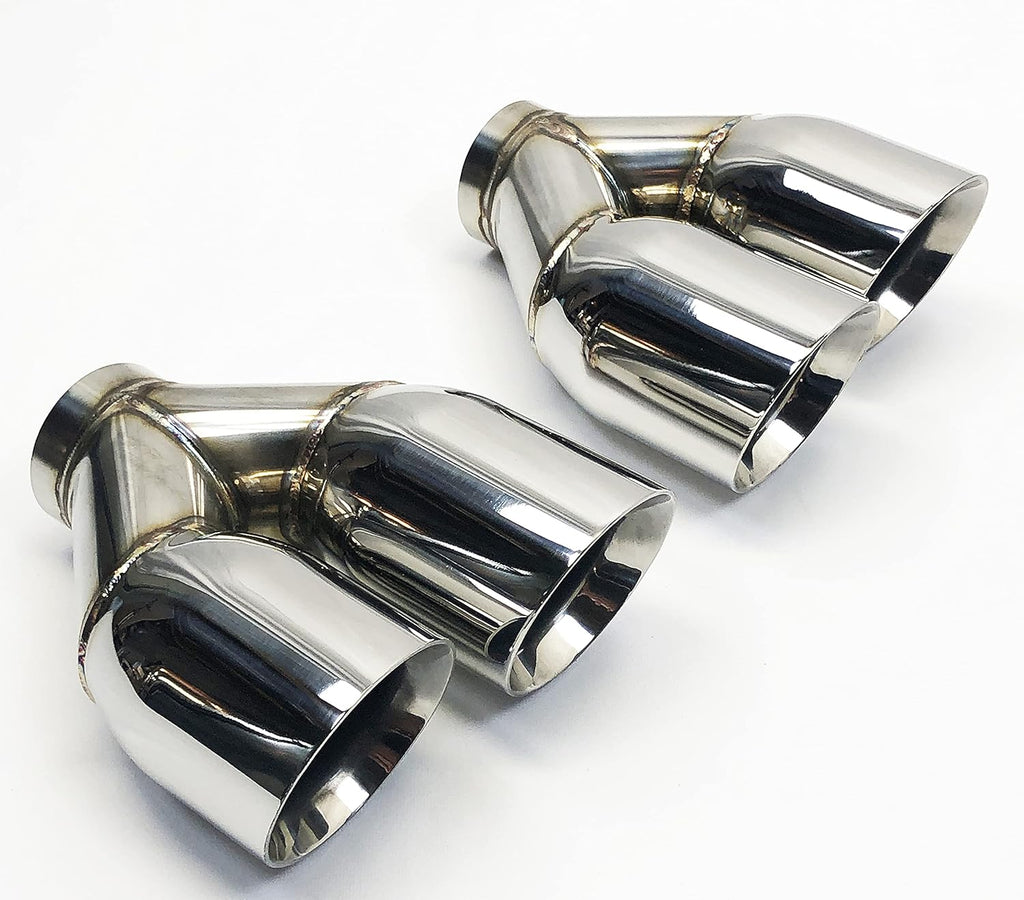 3.50" Outlet 9.50" long 2.50" Inlet Weld On Dual Slant Stainless Exhaust Tip E935147