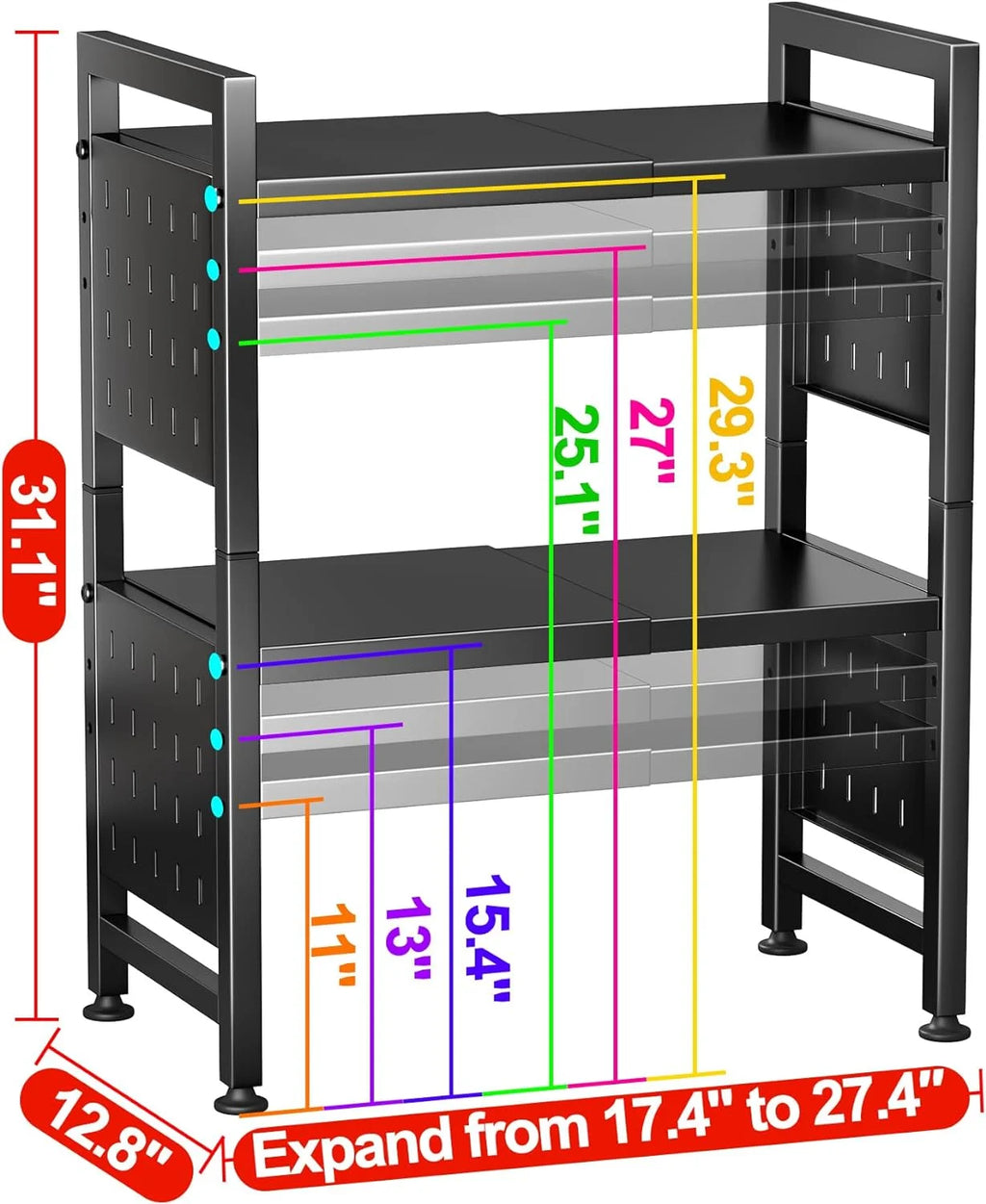 3-Tier Heavy Duty Microwave Stand with 9 Hooks and Cutting Boards Z1929