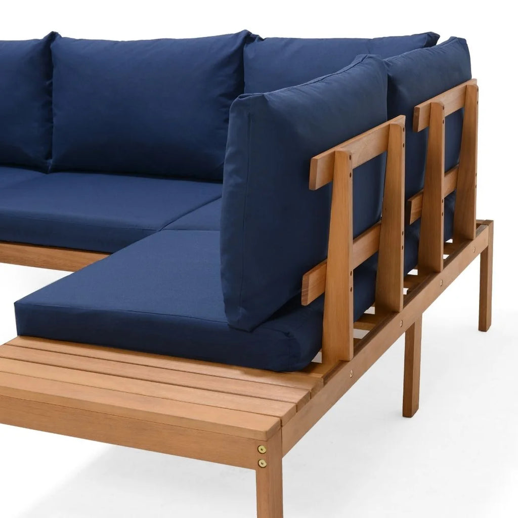 Teak Patio Conversation Set with Blue Cushions E96321