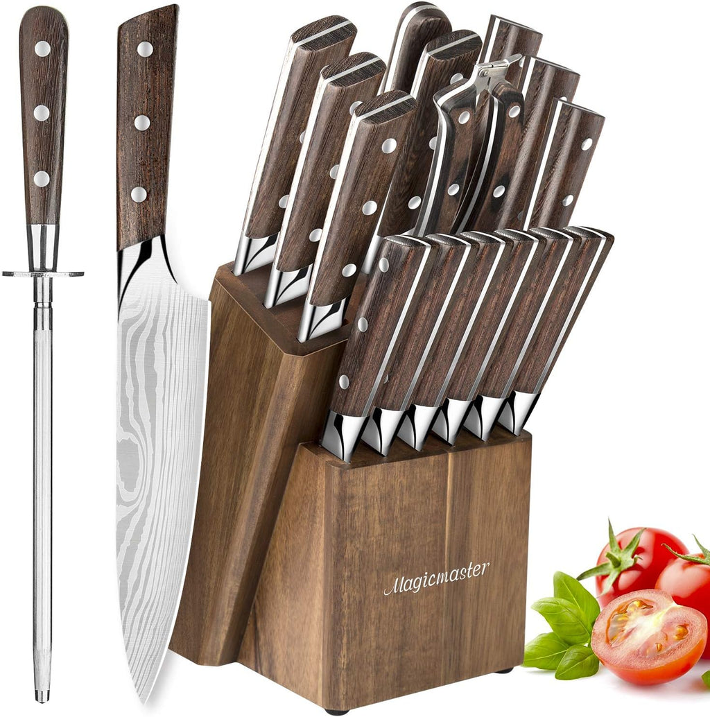 15 Pc German High Carbon Stainless Steel Knife Set with Wooden Block Q172