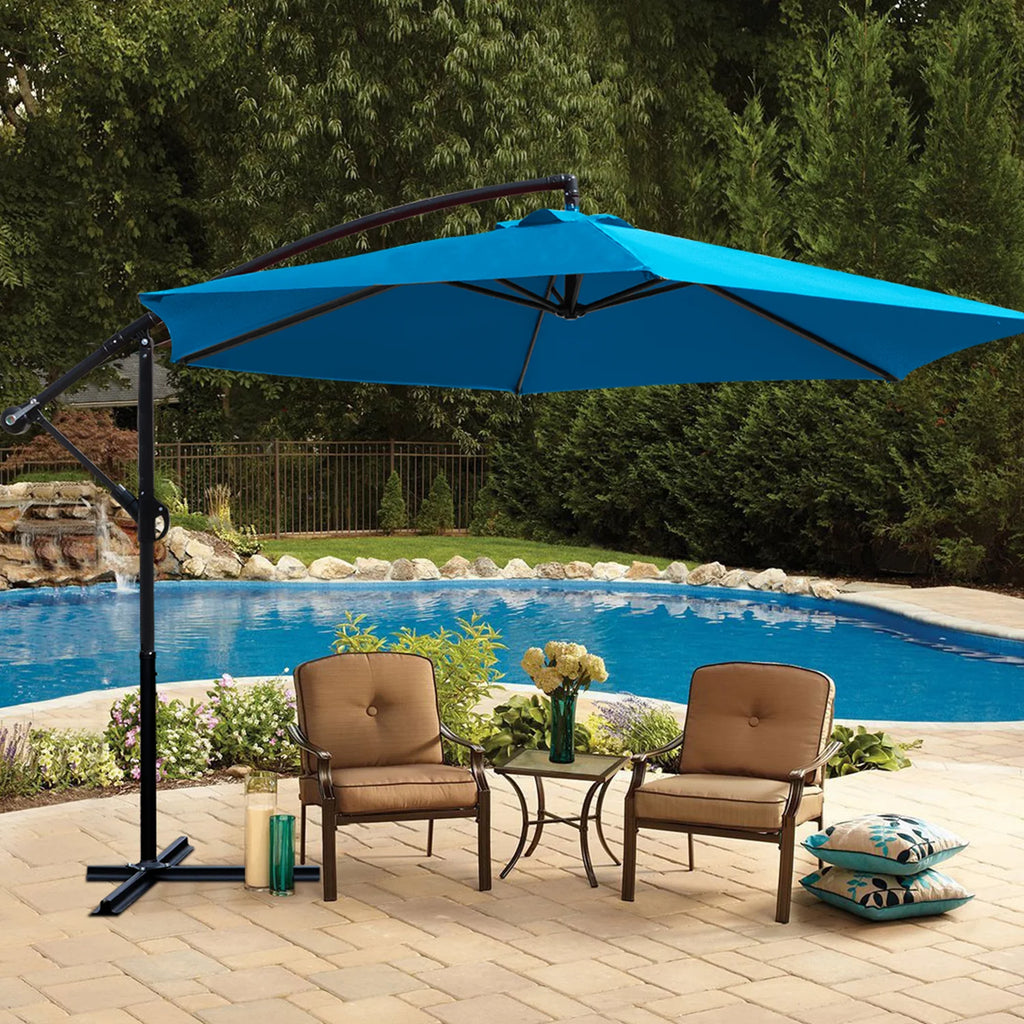 Blue 10 Ft Offset Patio Umbrella with Steel Frame S9770
