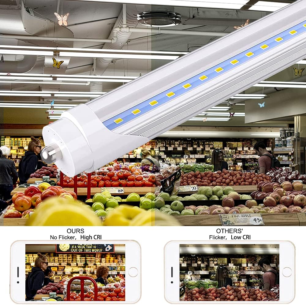 8FT T8 44W 6000K Cool White Clear Cover Led Shop Light (Pack of 12) V25763