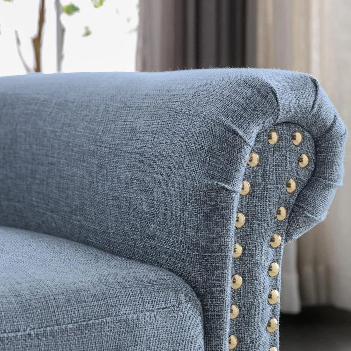Blue Linen Tufted Recliner Sofa W99782