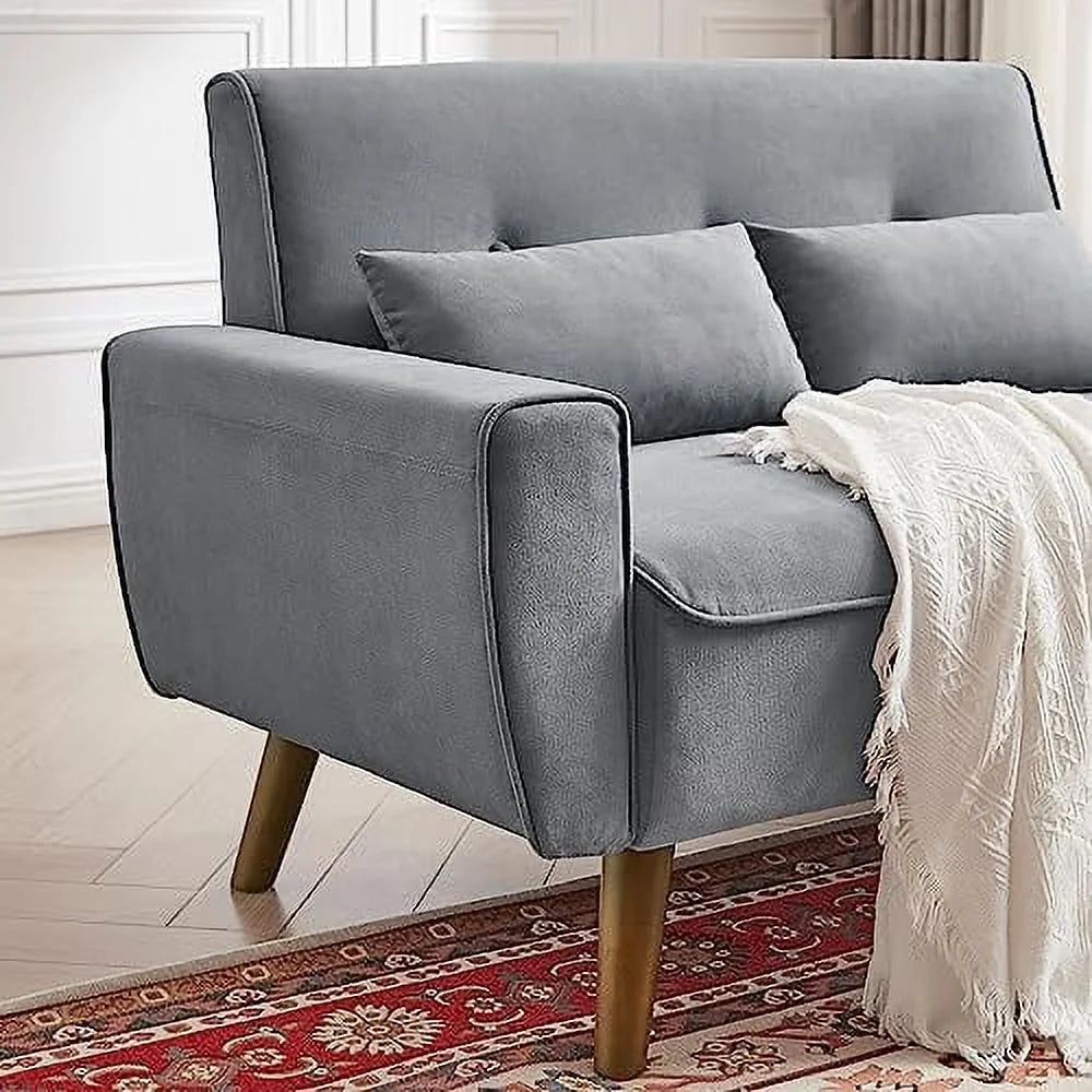 Light Grey 2 Seat Tufted Loveseat Sofa with Throw Pillows S87796