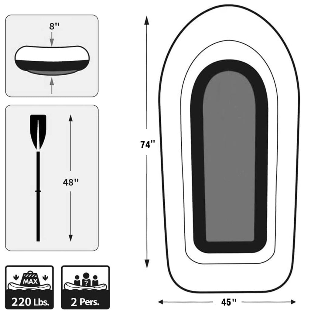 2 Person 74 inch Inflatable Fishing Boat with 2 Oars and Pump C91101