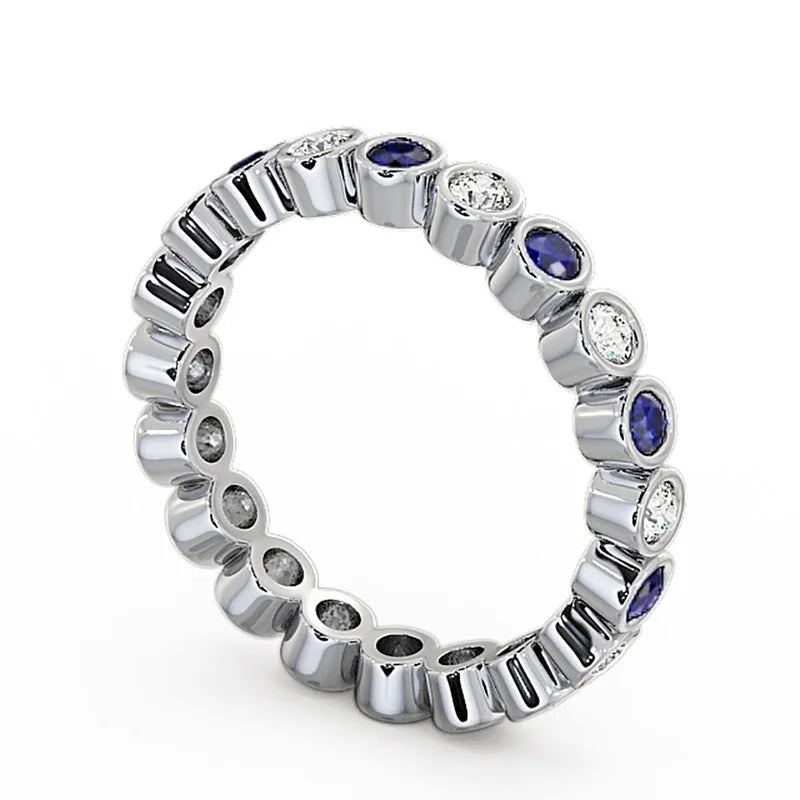 14K White Gold Diamond Blue Sapphire Eternity Band X619