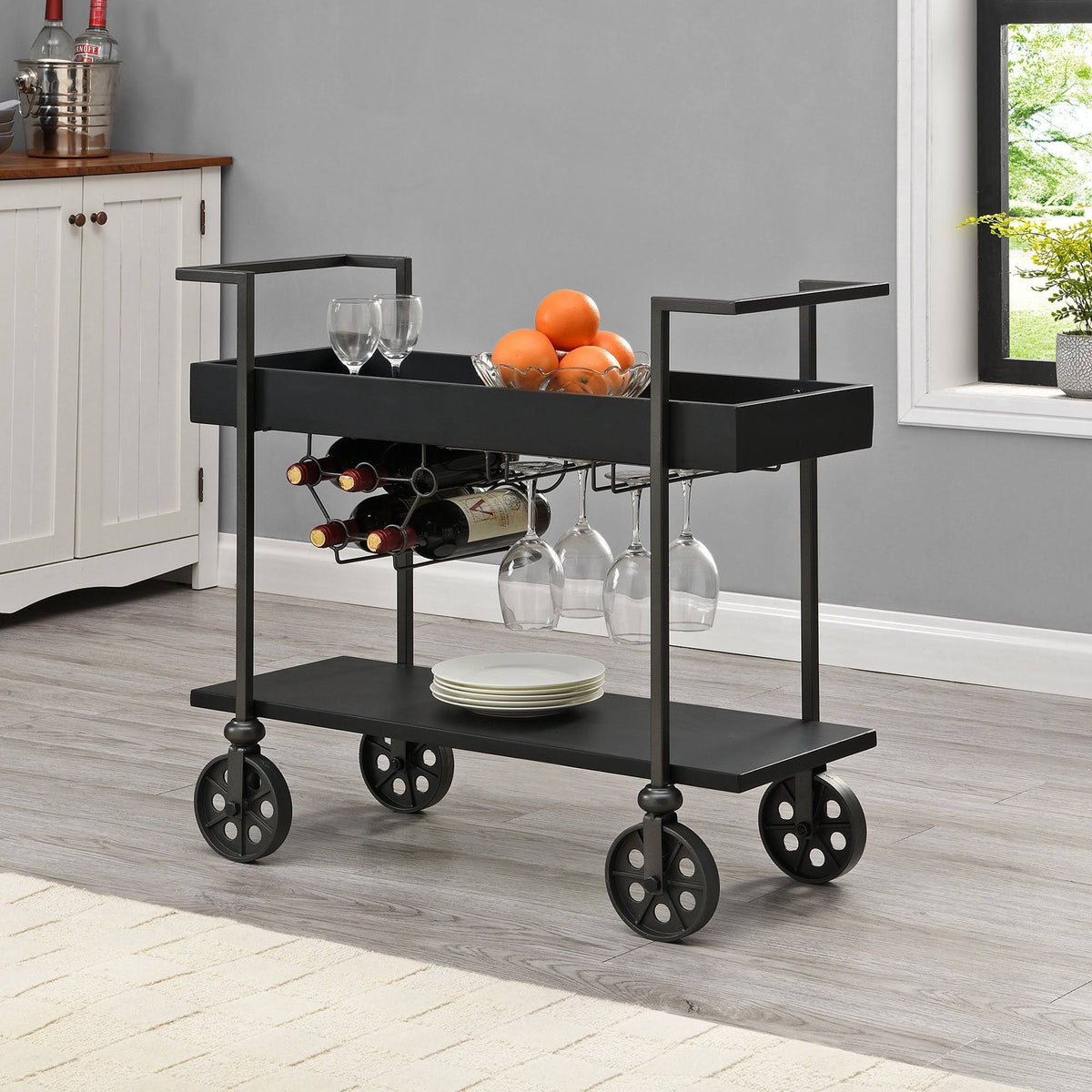 Black Wheeled Bar Cart B975