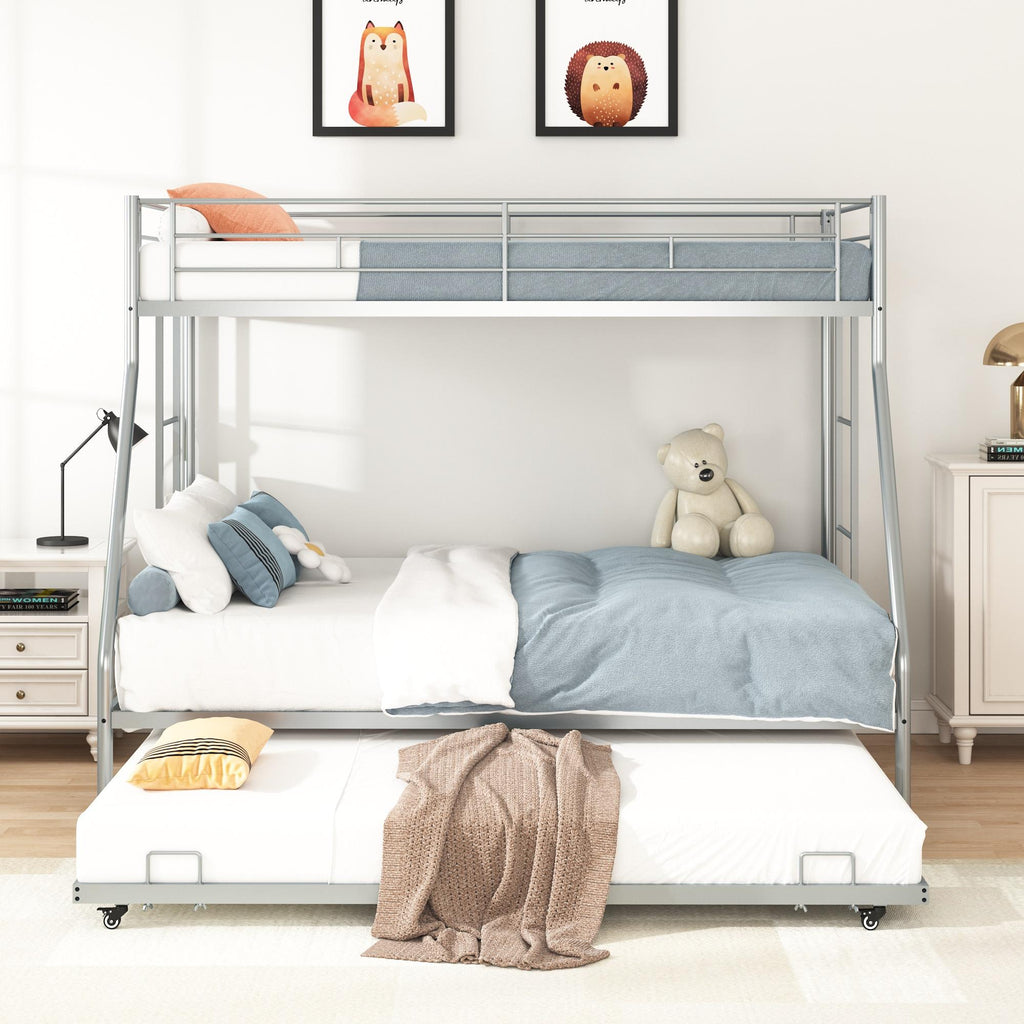 Twin Over Full Metal Bunk Beds with Trundle Bed and Side Ladders L48360