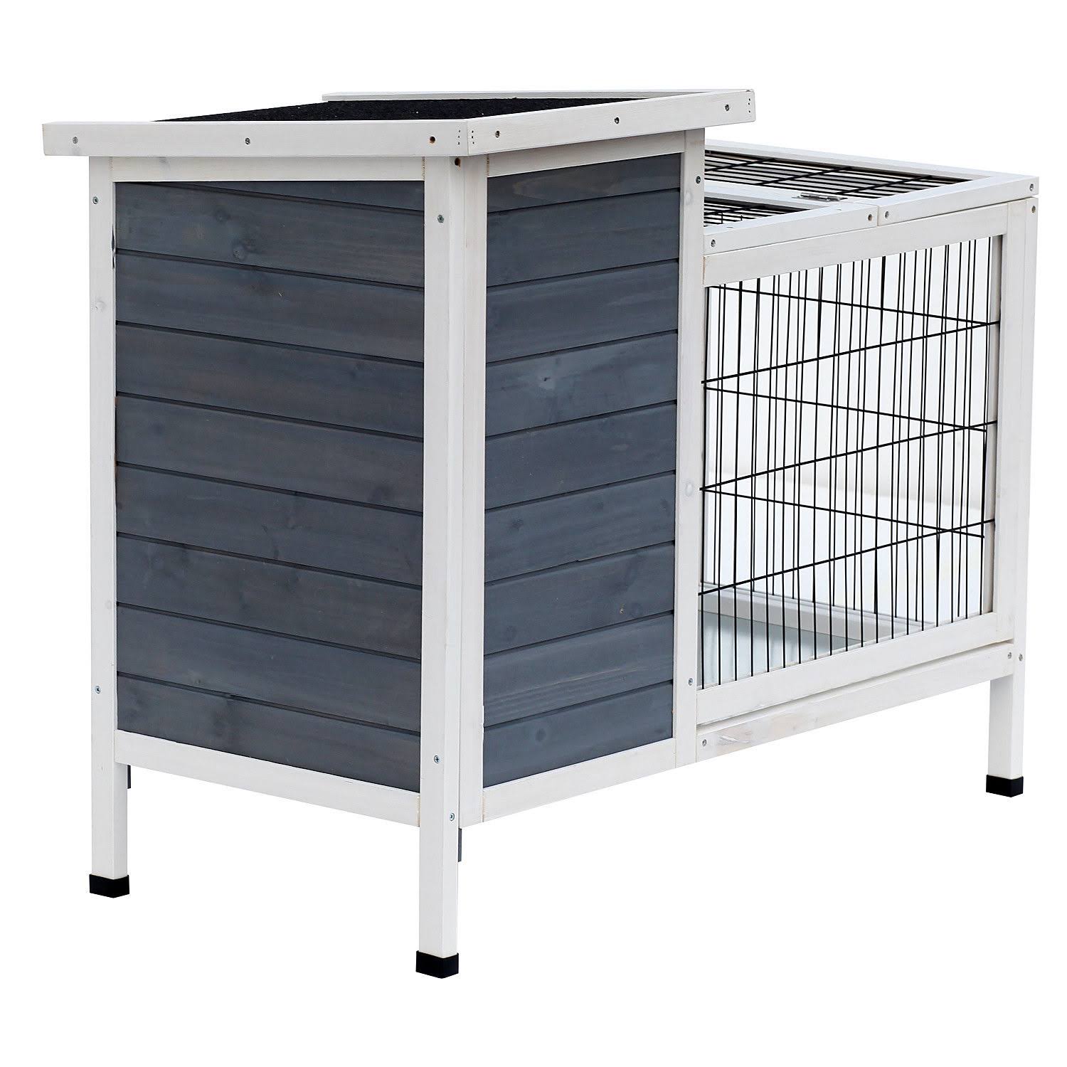 36x22 Raised Outdoor Wooden Rabbit Hutch with Enclosed Run A8651
