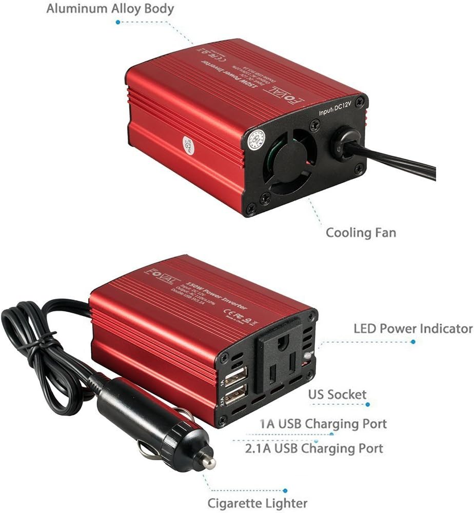 150W Car Power Inverter 12V DC to 110V AC Converter with 3.1A Dual USB, Pack of 2 U3894