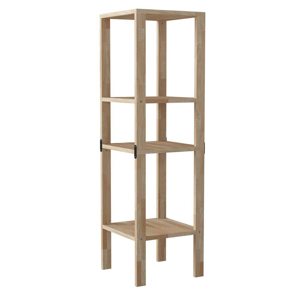 Natural Solid Wood 3-Shelf Narrow Bookcase J182