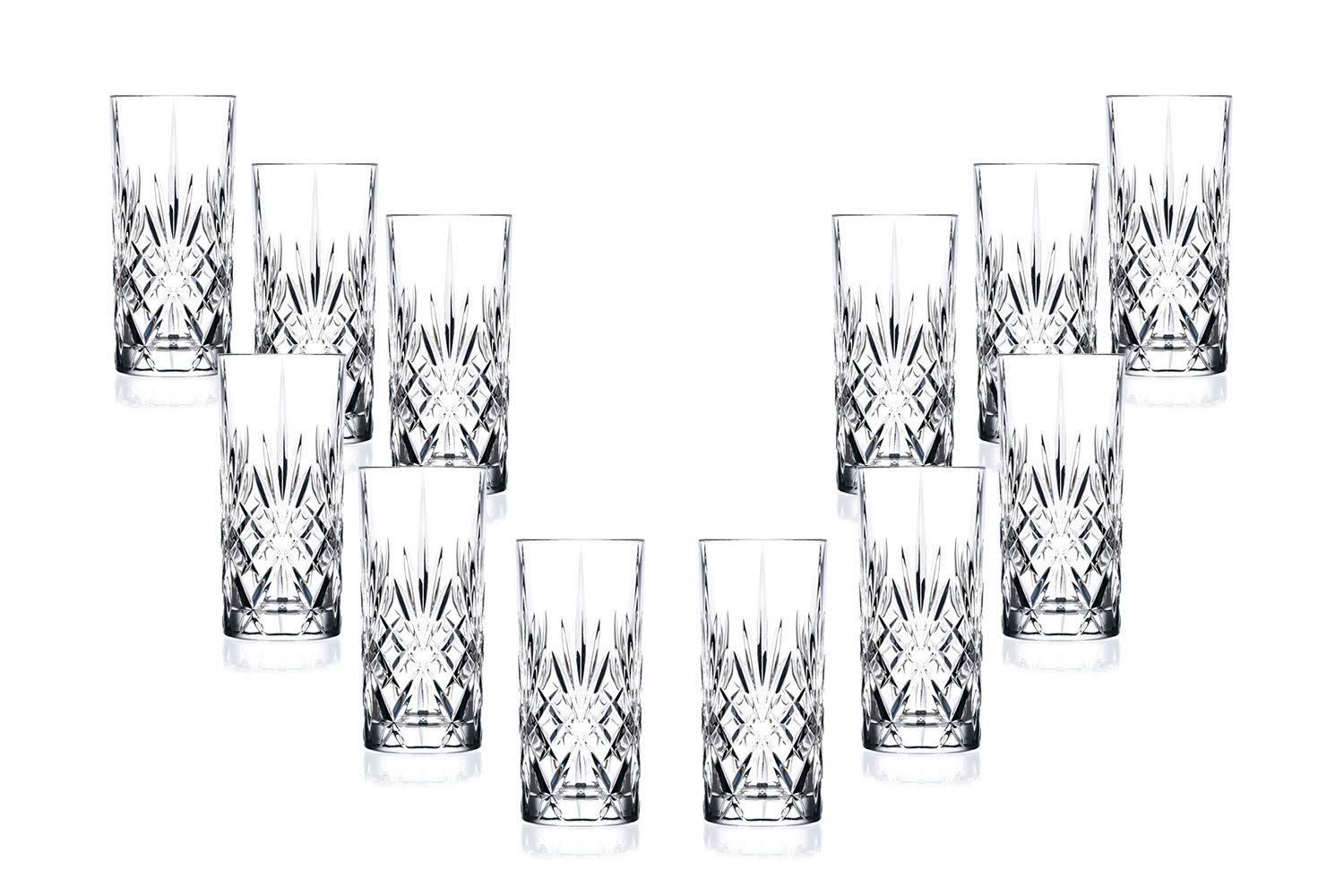 12.25 oz Crystal Cut Hiball Glasses Set of 12 F52946