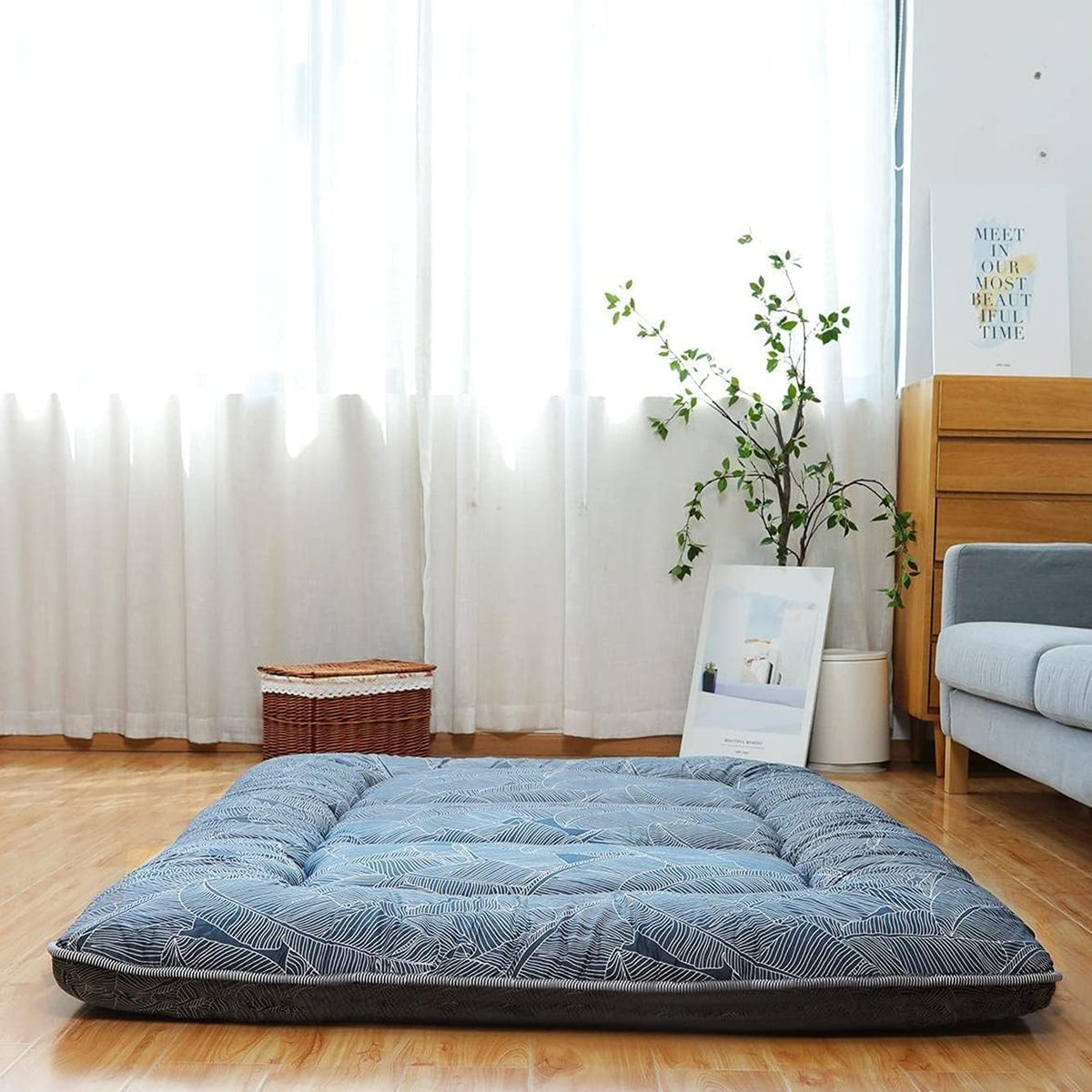 Japanese Foldable Futon Mattress with Washable Cover, Black I1571