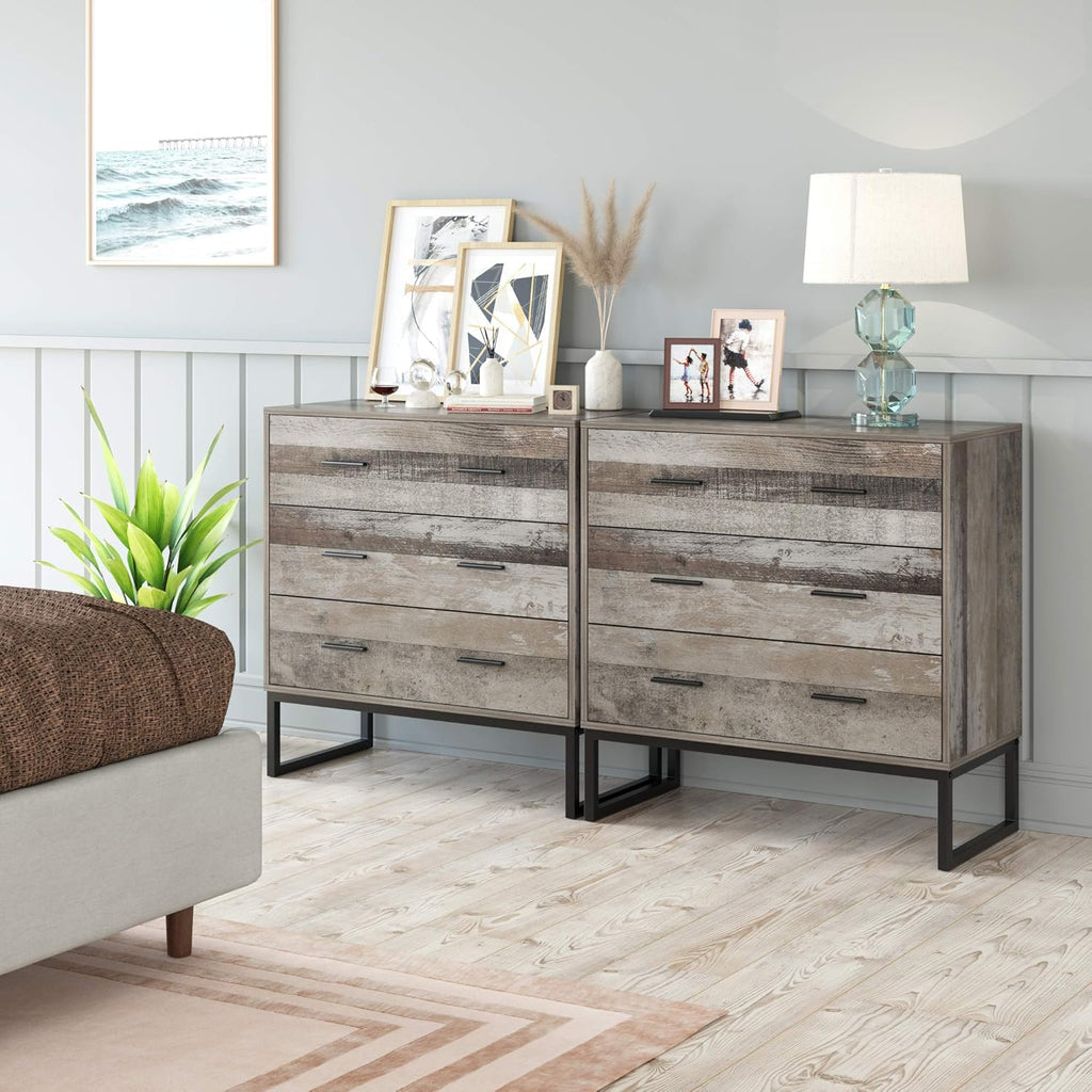 3 Drawer Solid Wood Frame Metal Legs Dresser S516