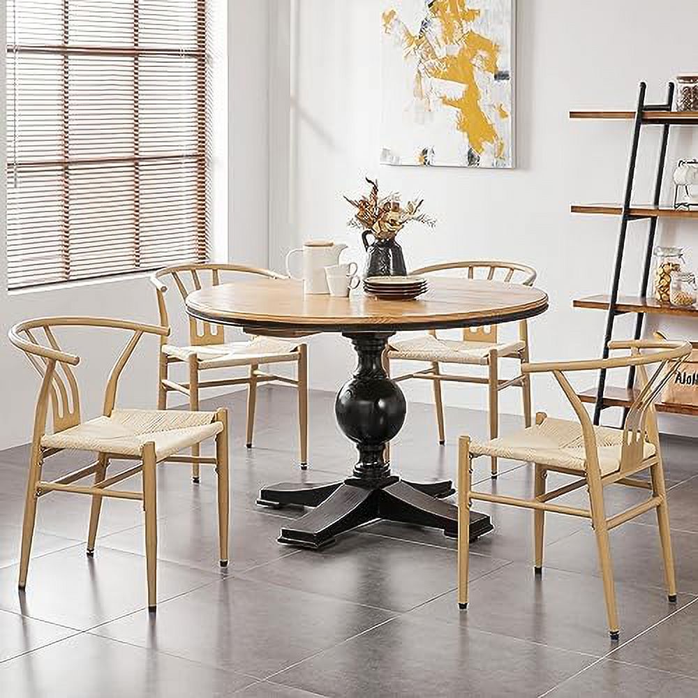 Black Rattan Metal Dining Chair with Hemp Seat Z3044