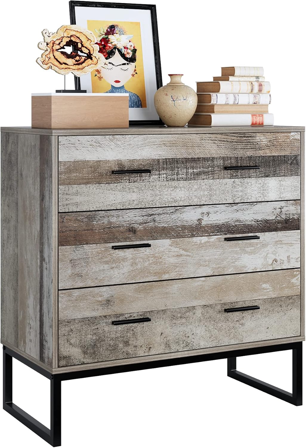 3 Drawer Solid Wood Frame Metal Legs Dresser S516