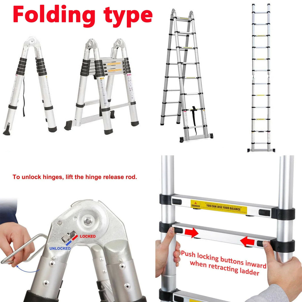 16.5FT Aluminum Telescoping Extension Ladder F8504