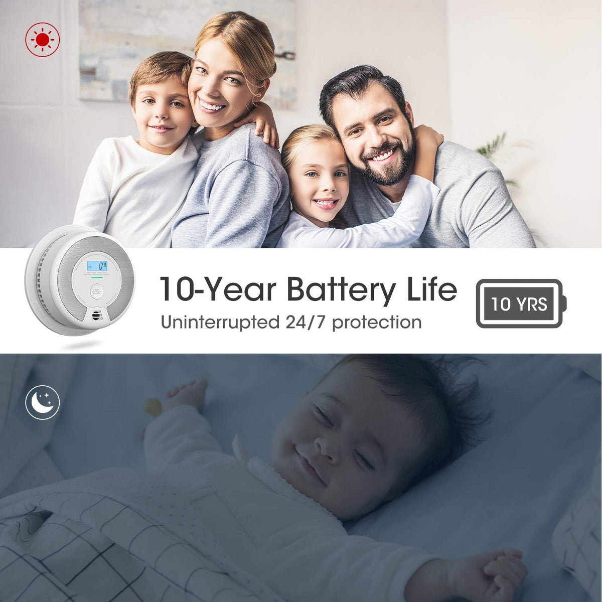 10-Year Battery Dual Sensor Smoke and Carbon Monoxide Detector Alarm with LCD Display, 5-Pack C500