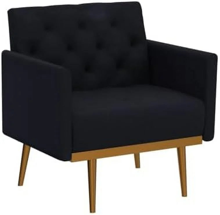 Black Velvet Tufted Accent Chair with Metal Legs X9784