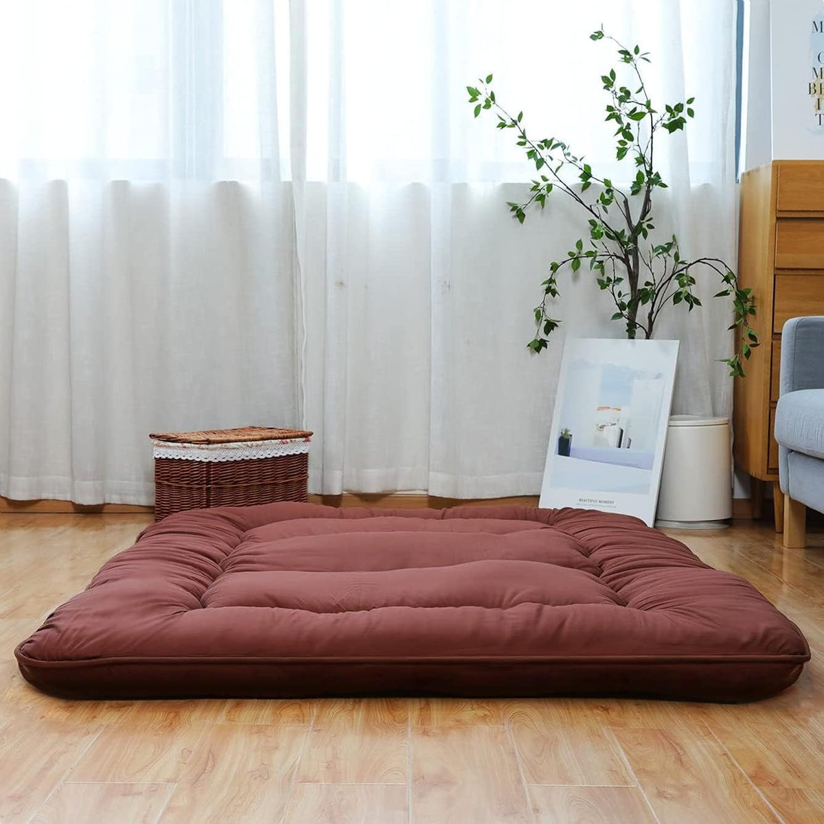 Japanese Foldable Futon Mattress with Washable Cover, Black I1571