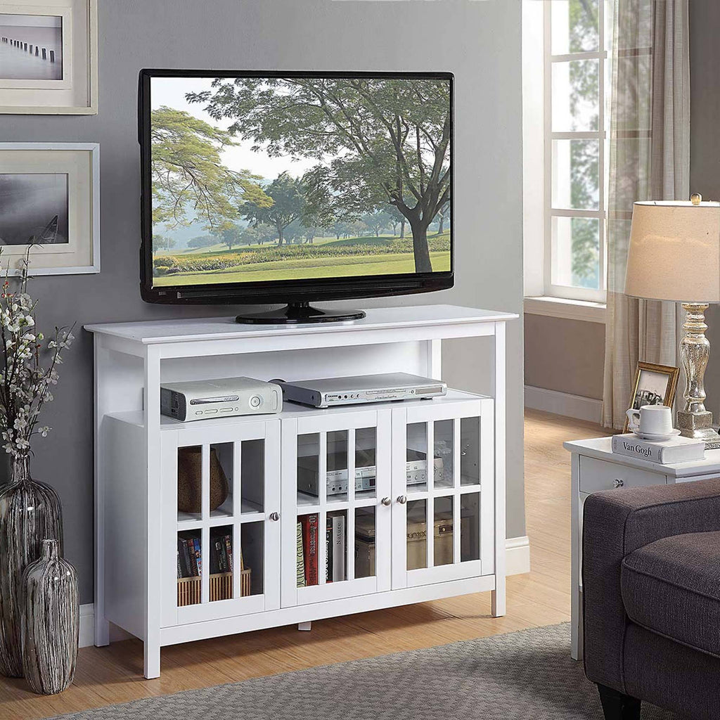 White Storage Cabinets and Shelf TV Stand E75891