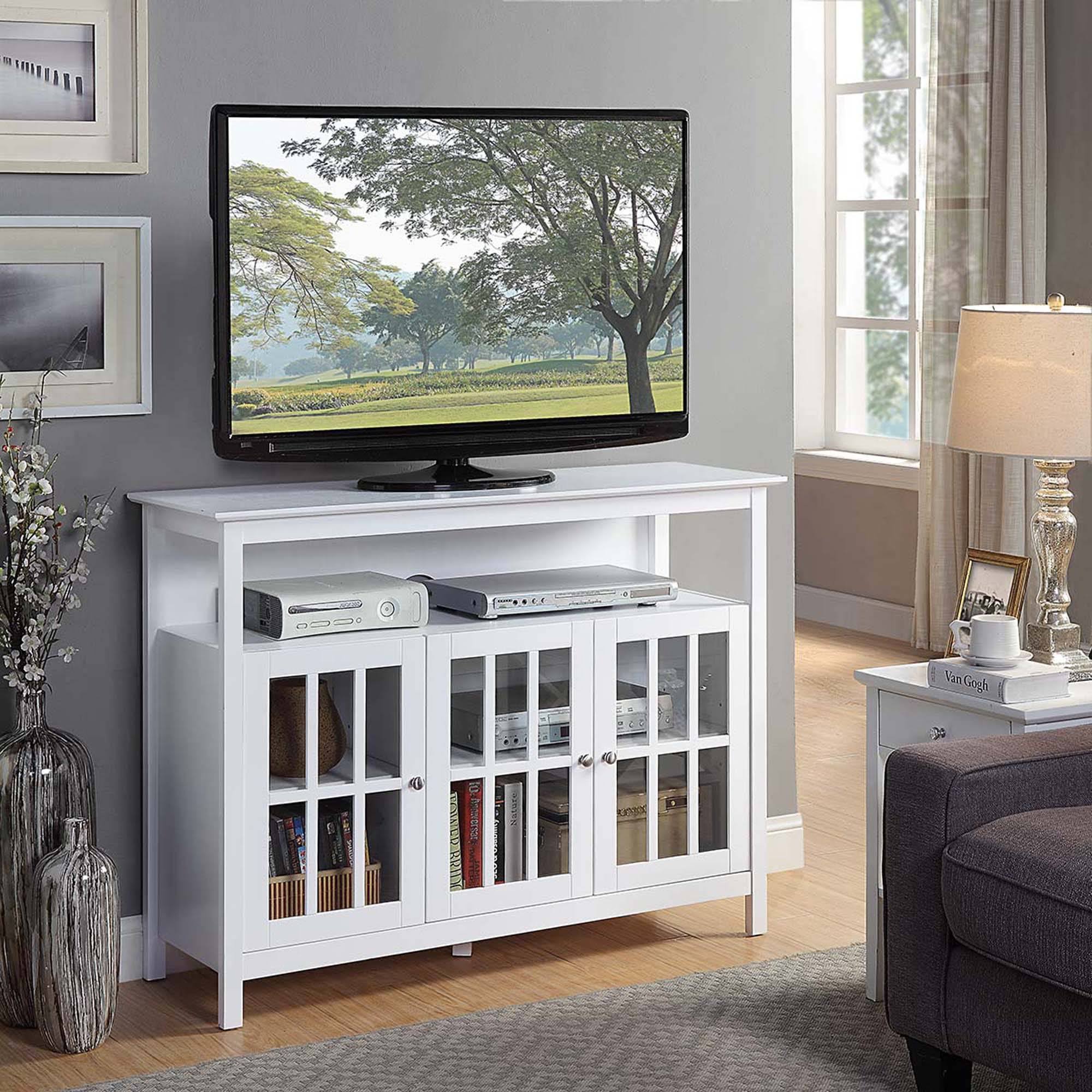 White Storage Cabinets and Shelf TV Stand E75891