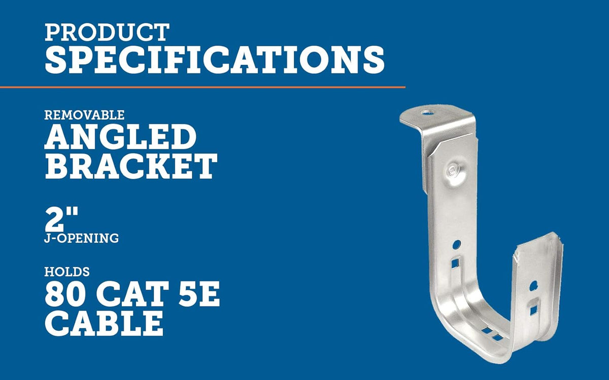 2 Inch Zinc Plated Steel J-Hook with Angle Bracket, 50 Pack R2722