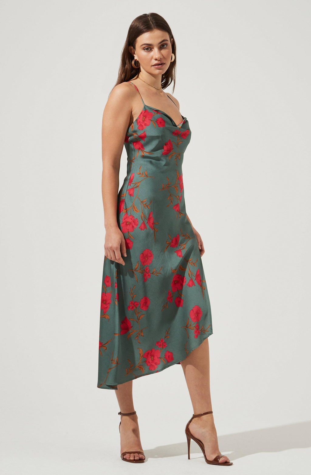 Teal-Raspberry Floral Midi Dress K2626