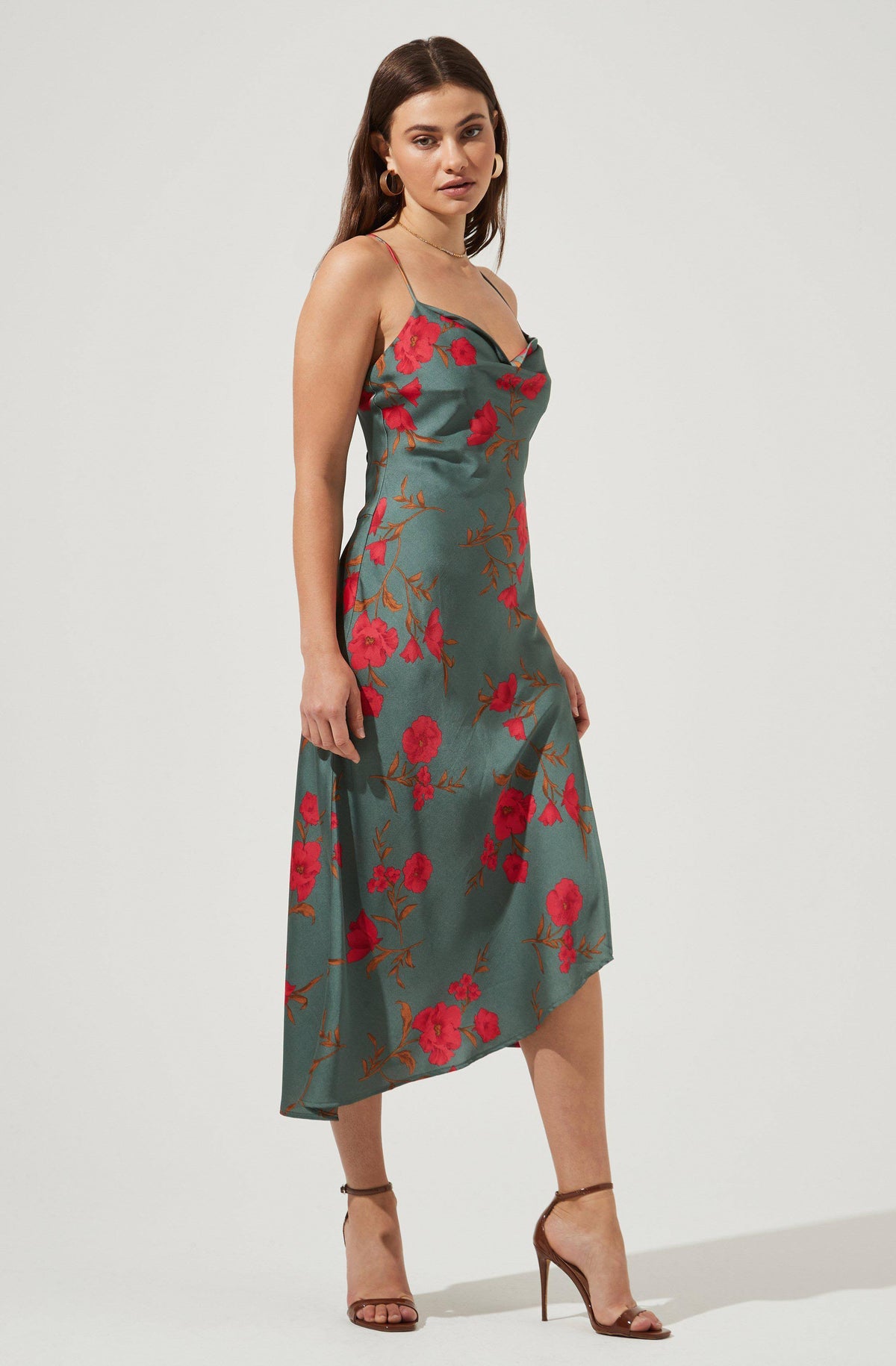 Teal-Raspberry Floral Midi Dress K2626