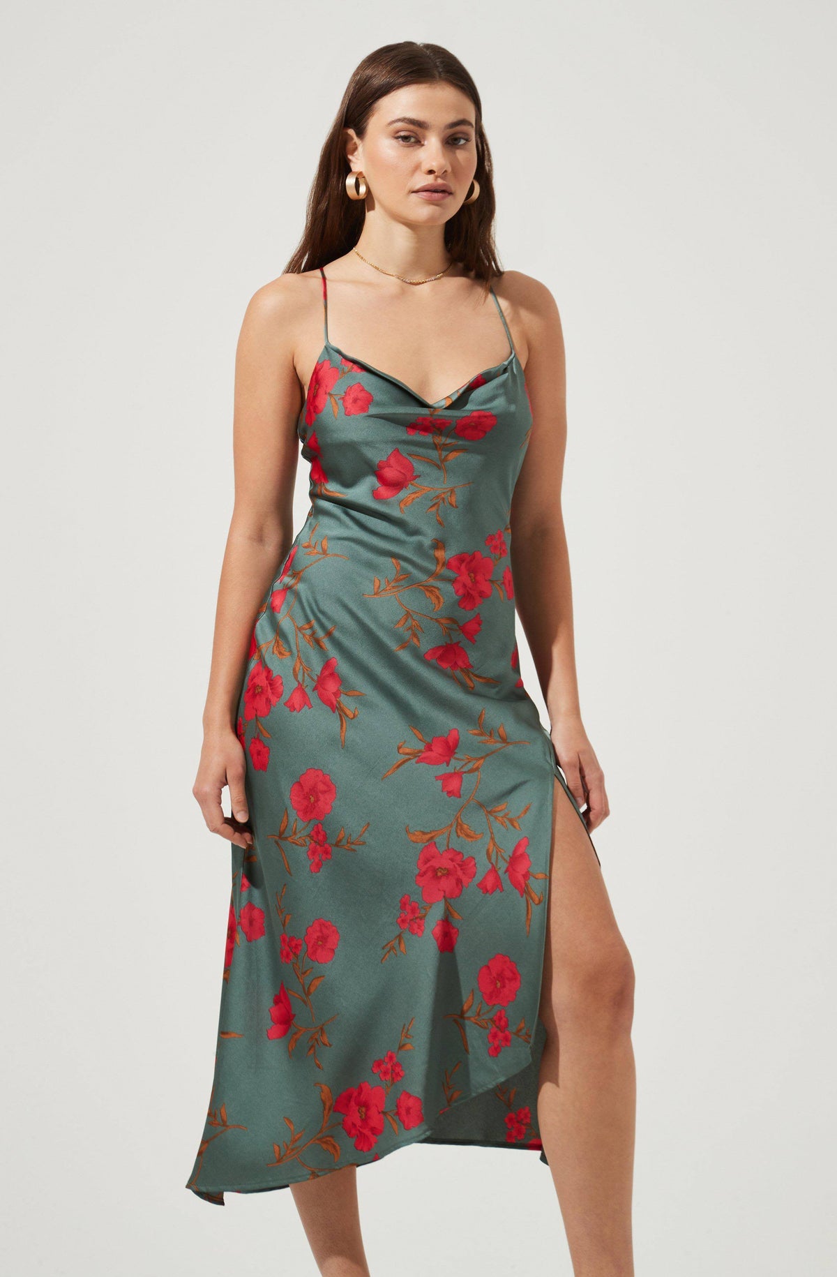 Teal-Raspberry Floral Midi Dress K2626