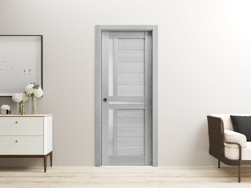 Sliding French Double Pocket Doors 60 x 80 inches Solid Wood with Frosted Glass S766