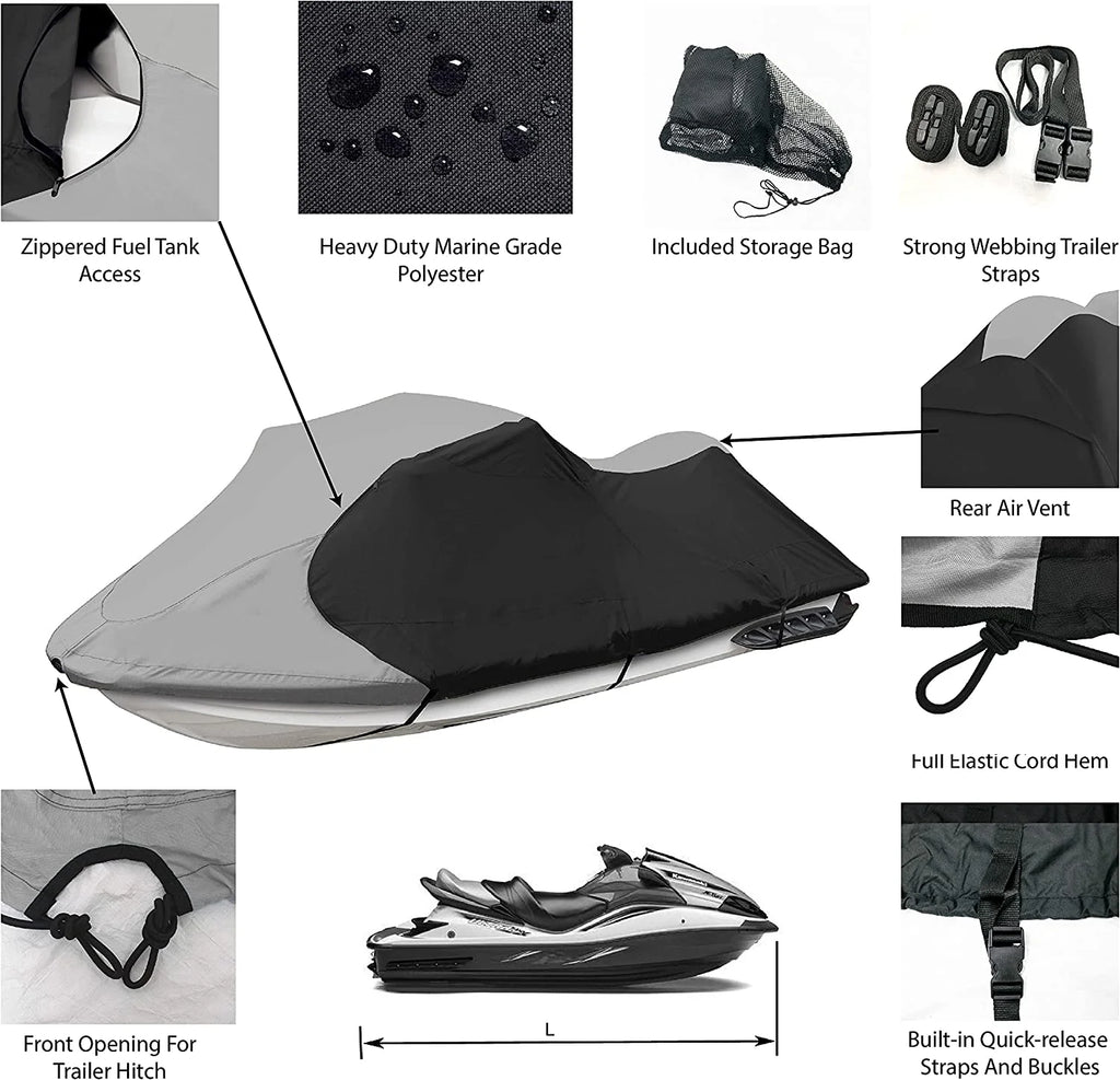 Waterproof 600D Heavy Duty Polyester PWC Cover Gray/Black Fits from 116"-125" 2 Seater R495