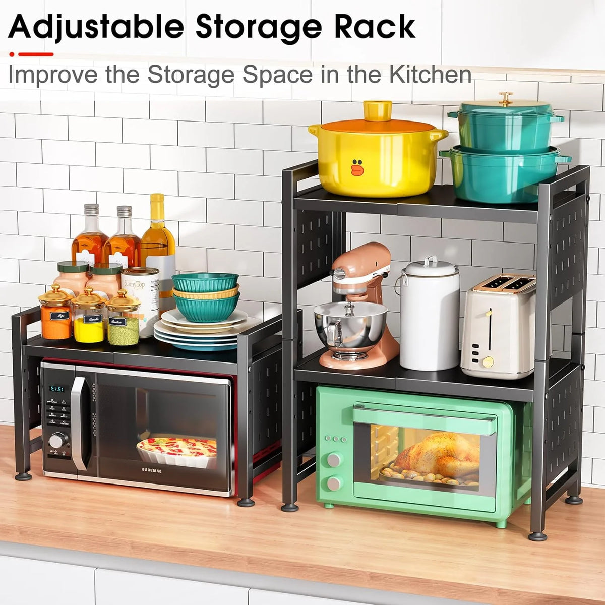 3-Tier Heavy Duty Microwave Stand with 9 Hooks and Cutting Boards Z1929