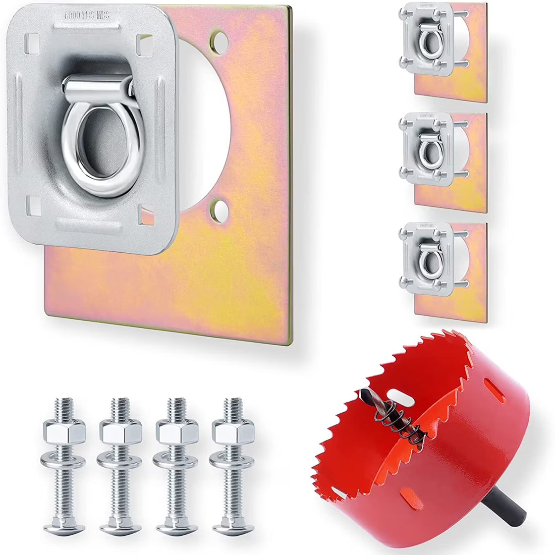 4 Pack Recessed D-Ring Tie Down Anchor with Hole Saw Drill H617
