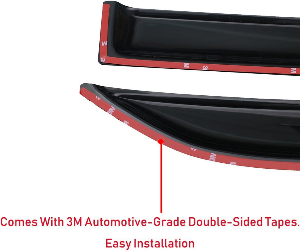 Tape-on Side Window Visor Deflector Rain Guard, Dark Smoke Shatterproof, 4 PCS Set T377