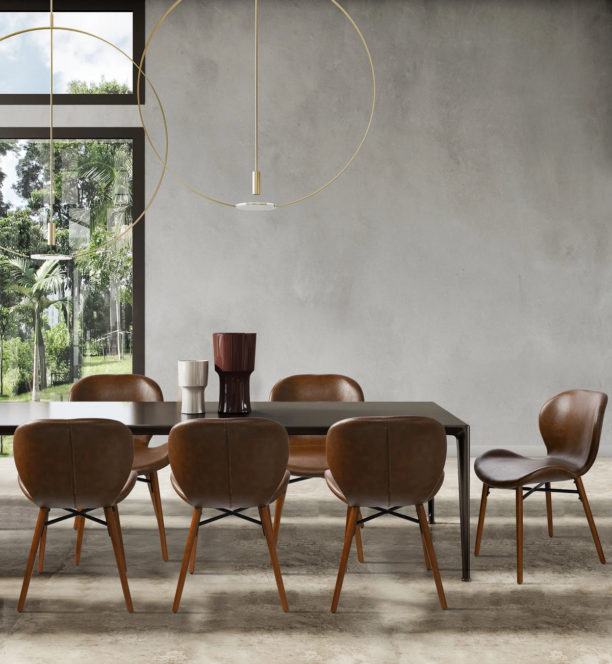 18" Mid Century Leather Dining Chairs, Wood Legged, Set of 2, Brown C61179
