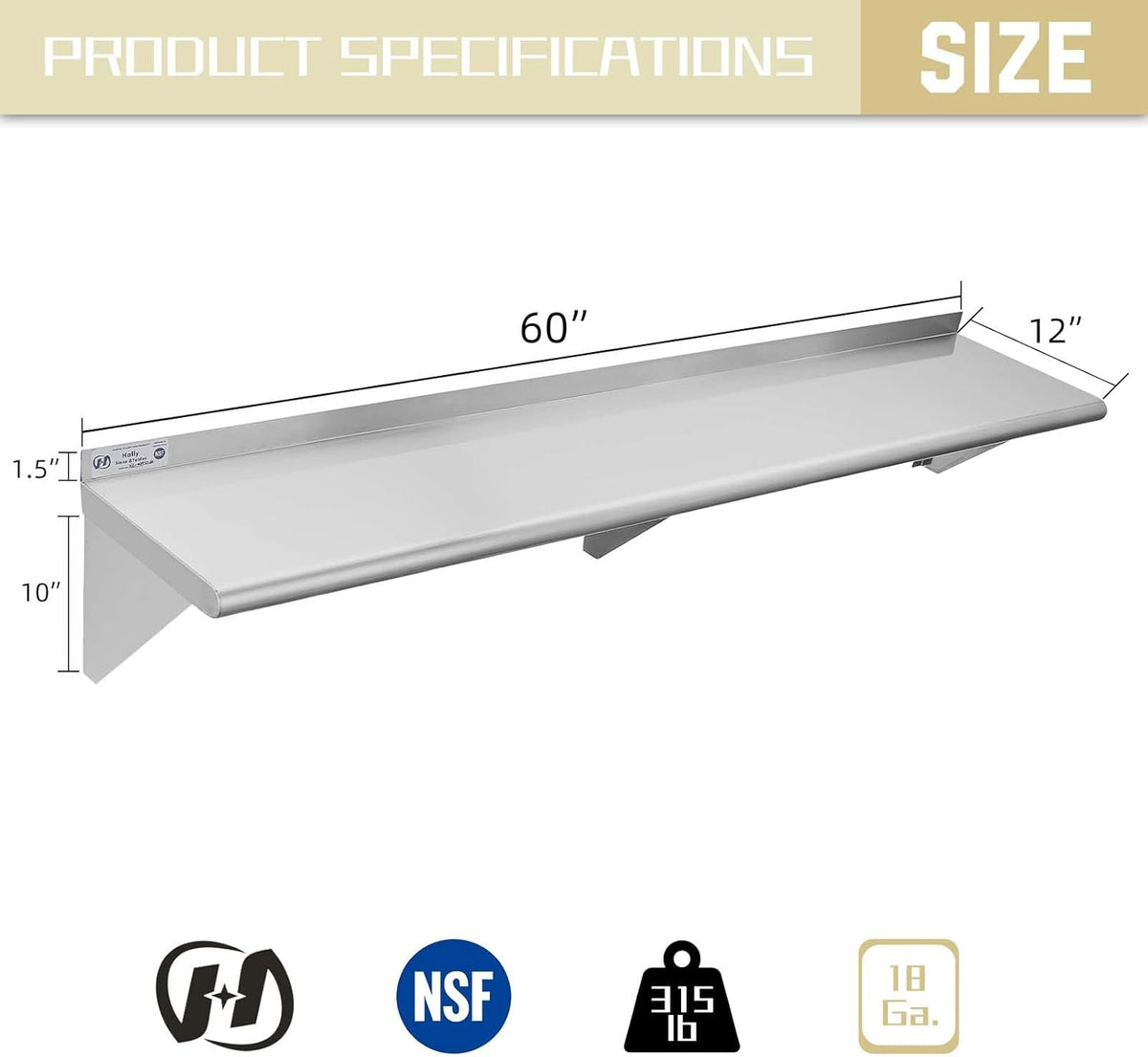 Stainless Steel Wall Mount Floating Shelving T5437