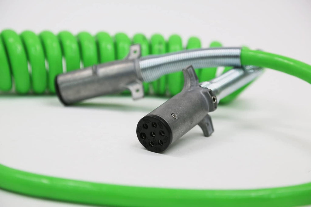 7-Way ABS Coiled Cable 15 Ft Green 48" x 12" Leads Trailer Electrical Power Cord Pack of 2 T4411